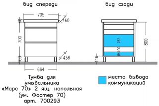 Тумба под раковину СанТа Марс 700293 70см белый